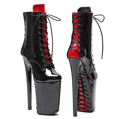 Leecabe 23CM/9 zoll Patent PU schwarz mit rot farbe zurück spitze Pole dance schuhe High Heels Pole Dance boot