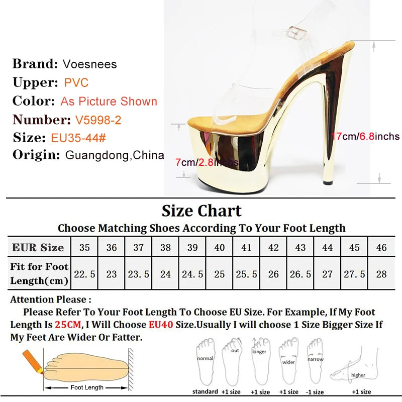 2023 CRYSTAL Upper Stiletto 7Inch/17CM Super High Heels Women Sandals Pole Dancing Platform Shoes Electroplate  Sandals Stripper