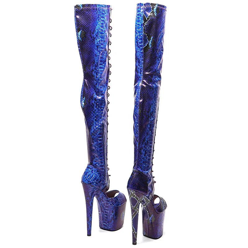 Leecabe 20CM/8inches Snake Upper Fashion trend  shoes High Heel platform Boots Open toe Pole Dance boots