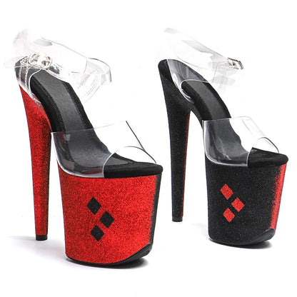 Leecabe 20cm/ 8 zoll PVC Obermaterial Trend mode Glitter rot-schwarz farbe Plattform High Heel Sandalen Pole Dance Schuhe