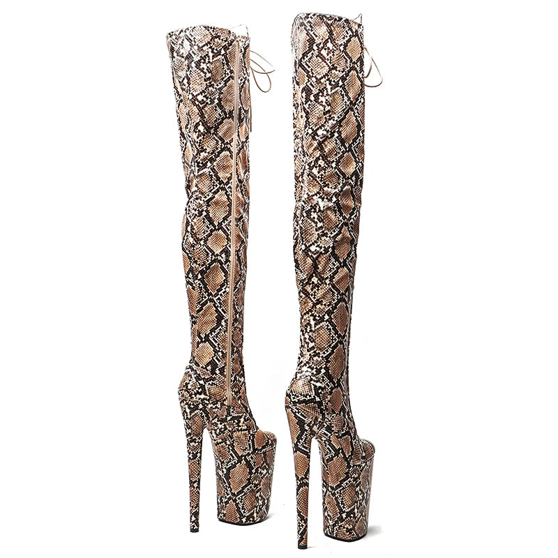 Leecabe 23CM/9 pouces matériau serpent PU mode dame talon haut plate-forme bottes de pole dance