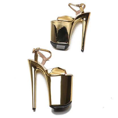 Leecabe 23CM/9inches PU upper fashion trend exotic electroplating  Platform Sexy  High Heels Sandals Pole Dance shoes