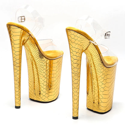 Leecabe 23CM/9inches  PVC upper fashion trend exotic sexy romantic snake  Platform   High Heels Sandals Pole Dance shoes