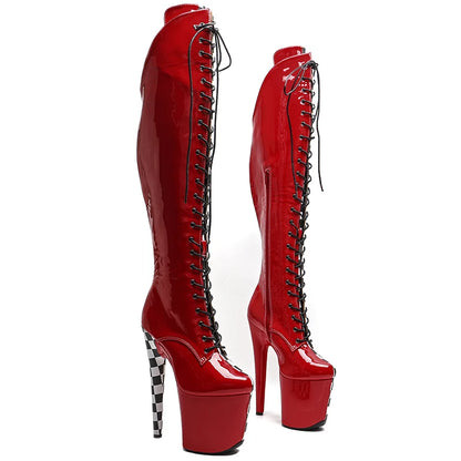 Leecabe 20CM/8 pouces brillant PU bicolore mélange de couleurs bottes à talons hauts plateforme bout fermé bottes de pole dance