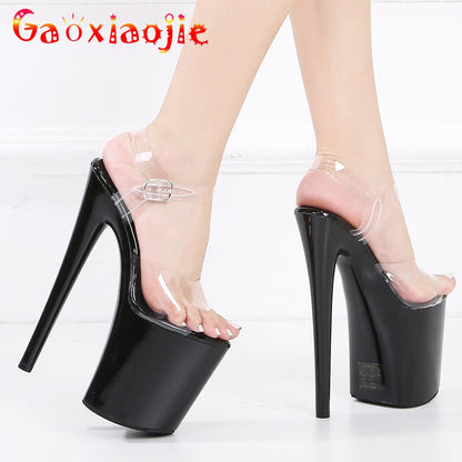 Sexy Apricot Sandalen Super High Heels 20cm 2023 Neue Mode Extreme Platform10CM Pole Dance Schuhe Model Show Transparente Schuhe