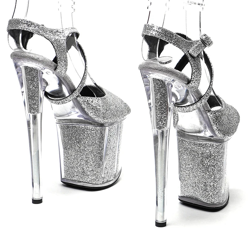 Leecabe 20cm/ 8 pouces Glitter Upper Nouvelle mode tendance plate-forme sandales à talons hauts talon stripper pole dance chaussures