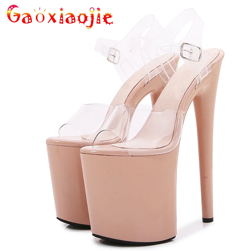 Sexy Apricot Sandalen Super High Heels 20cm 2023 Neue Mode Extreme Platform10CM Pole Dance Schuhe Model Show Transparente Schuhe