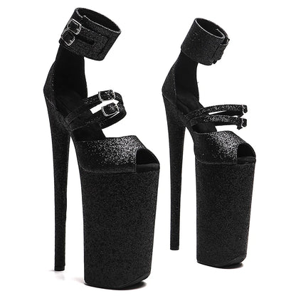 Leecabe 26CM/10 pouces Sandales exotiques sexy à dessus pailleté Chaussures de pole dance à talons hauts et plateforme