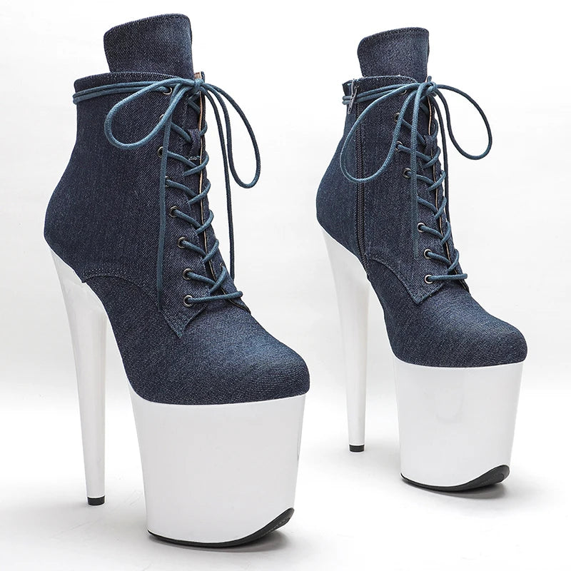 Chaussures de pole dance en denim Leecabe 20CM/8 pouces, plateforme à talons hauts, bottes de pole dance