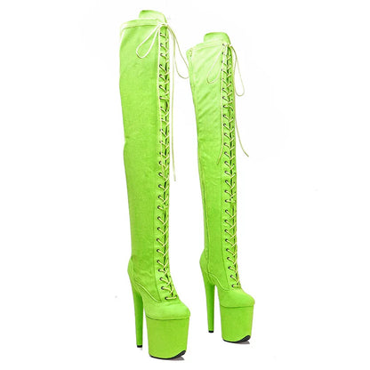 Leecabe 20CM/8 pouces Chaussures de pole dance en daim Bottes à talons hauts et plateformes Bottes de pole dance à bout fermé