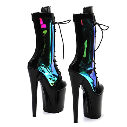 Leecabe 20CM/8Inch Lack mit TPU Plateau Disco Party High Heels Schuhe Pole Dance Stiefel