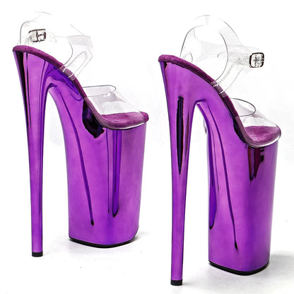 Leecabe  26CM/10inche    PVC  upper Open Toe   electroplate High Heel platform sexy exotic  party sandals   Pole Dance shoes