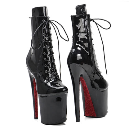 Leecabe 20CM/8Inch black with red outsole   ankle boots  High Heels Pole Dance boot