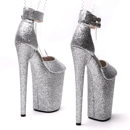 Leecabe  26CM/10inches  Glitter upper Open Toe   High Heel platform sexy exotic  party sandals   Pole Dance shoes