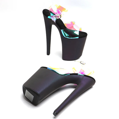 Leecabe 23CM/9inches  TPU Upper Night light Holographic Reflective Platform Sandals party stripper heel Pole Dance shoes