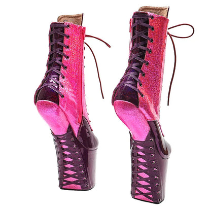 Leecabe Heelles Schnürstiefeletten Sexy Exotische Stripper Junge Trendmode Farbe Stripper Absatz Pole Dance Stiefel