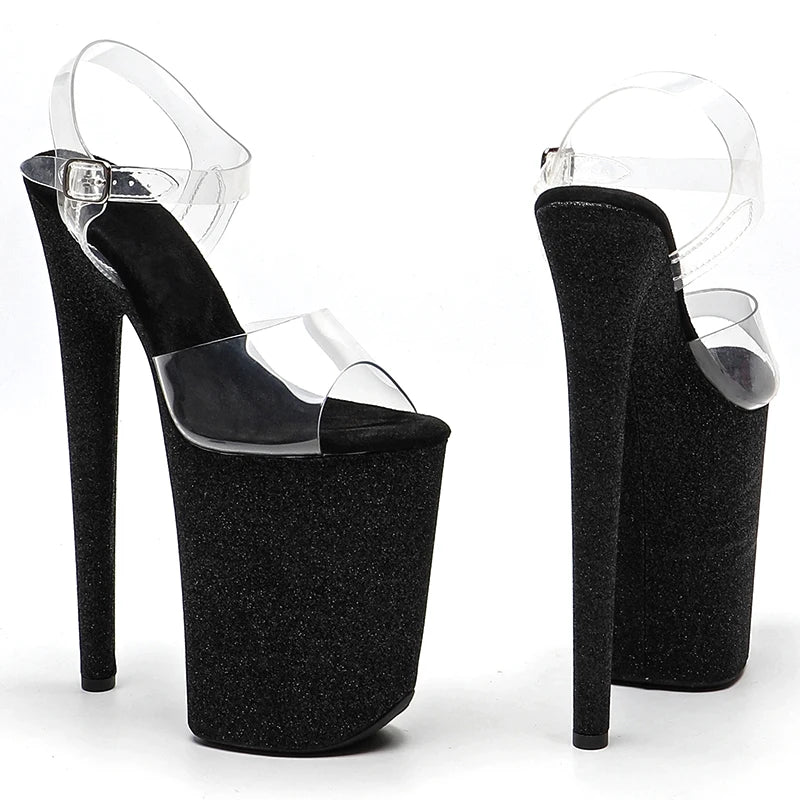 Leecabe 23CM/9inches PVC  upper Glitter material cover Platform   High Heels Sexy Sandals Pole Dance shoes