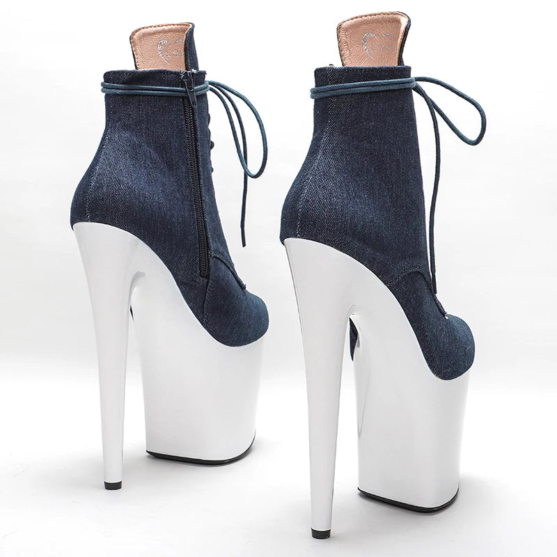 Chaussures de pole dance en denim Leecabe 20CM/8 pouces, plateforme à talons hauts, bottes de pole dance