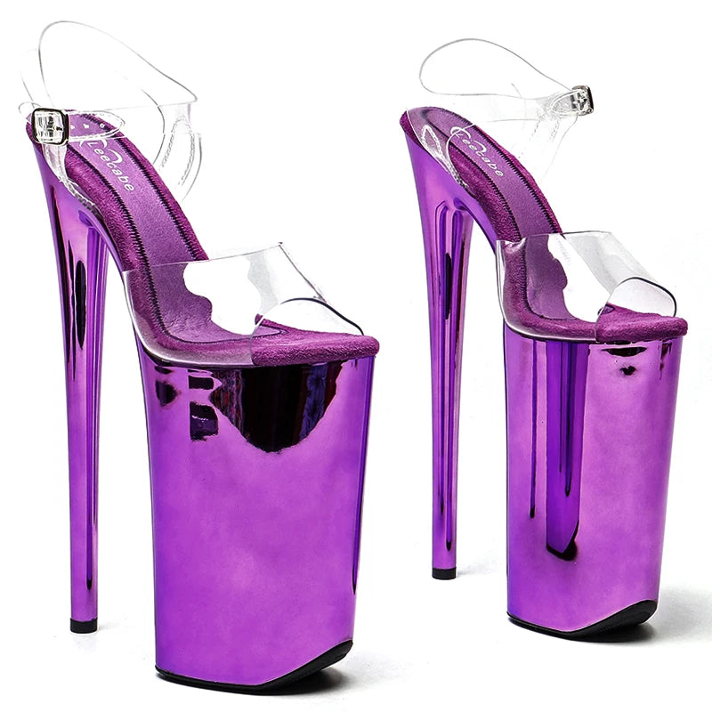 Leecabe  26CM/10inche    PVC  upper Open Toe   electroplate High Heel platform sexy exotic  party sandals   Pole Dance shoes