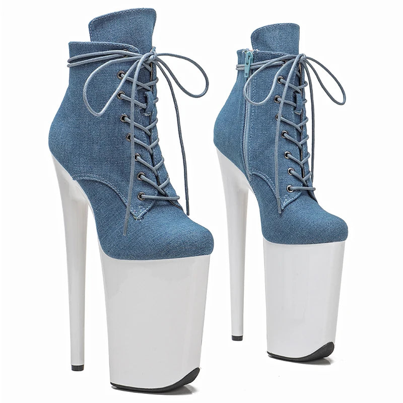 Leecabe 23CM/9 pouces Denim Upper Fashion Trend Pole Dance Chaussures Talons Hauts Pole Dance Boot