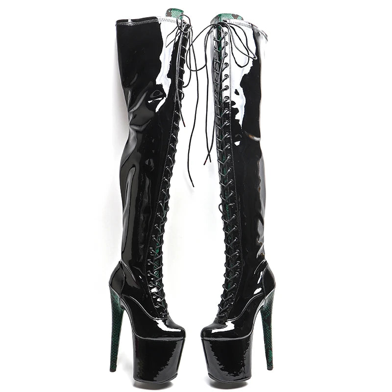 Leecabe 20CM/8 pouces Tige en PU verni avec serpent jeune tendance mode talon haut plate-forme strip-teaseuse talon Pole Dance boot