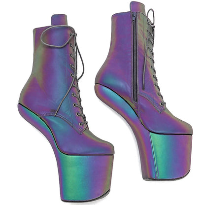 Leecabe PU oberen Reflektierende material Heelles Stil Sexy Exotische Pole Dance Stripper junge trend mode farbe passenden schuhe