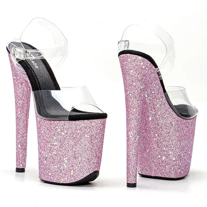 Leecabe 20cm/8Inch   Pink Glitter heels  Pole Dancing Shoes High Heels Shoes party pole dance shoe