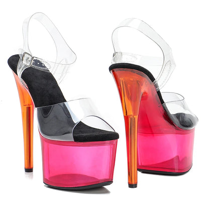 Leecabe Transparente Plateauschuhe mit PU-Obermaterial 17CM/7Inch Party High Heels Pole Dance Schuhe