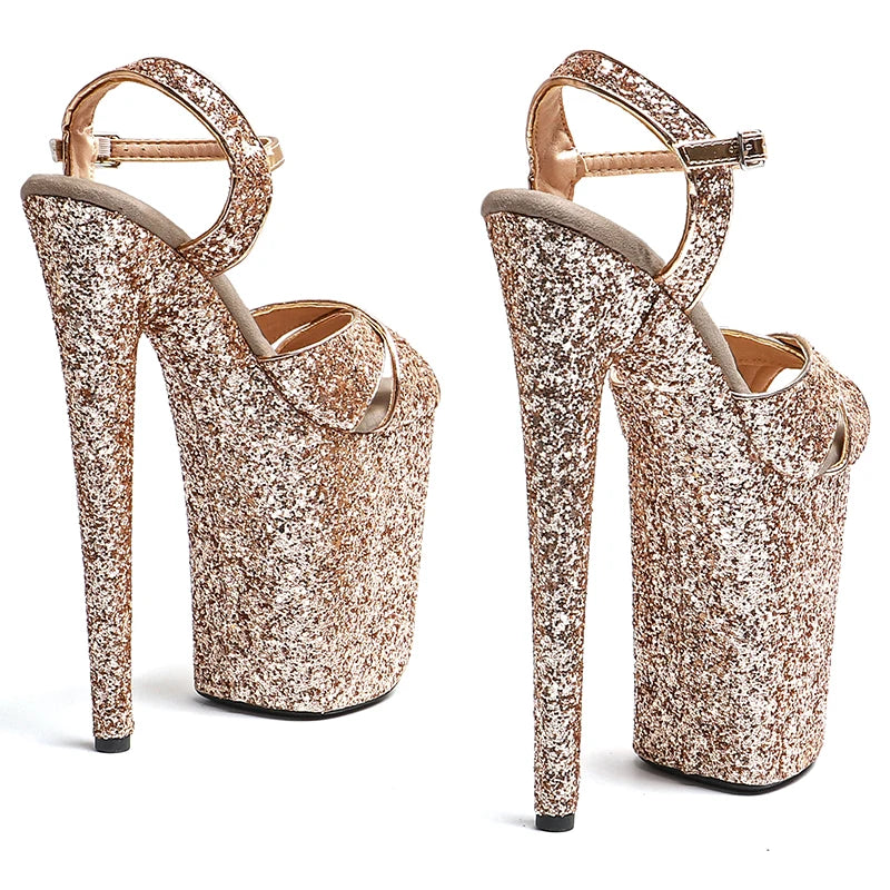 Leecabe 23CM/9inches Glitter PU  upper with shiny PU Starp  fashion trend exotic  Platform High Heels Sandals Pole Dance shoes