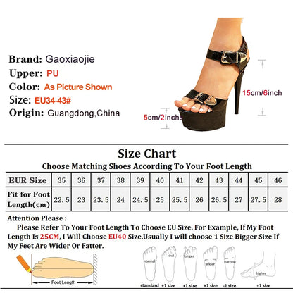 5CM Platform Summer Red Shoes For Woman 2024 New Designer Buckle Strap High Heels Stage Show Pole Dance 15CM Women Sandals Mujer