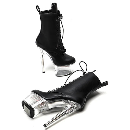 Leecabe 17CM/7Inch Mattes PU Obermaterial LED Leuchtende Plateaustiefel High Heels Pole Dance Stiefel