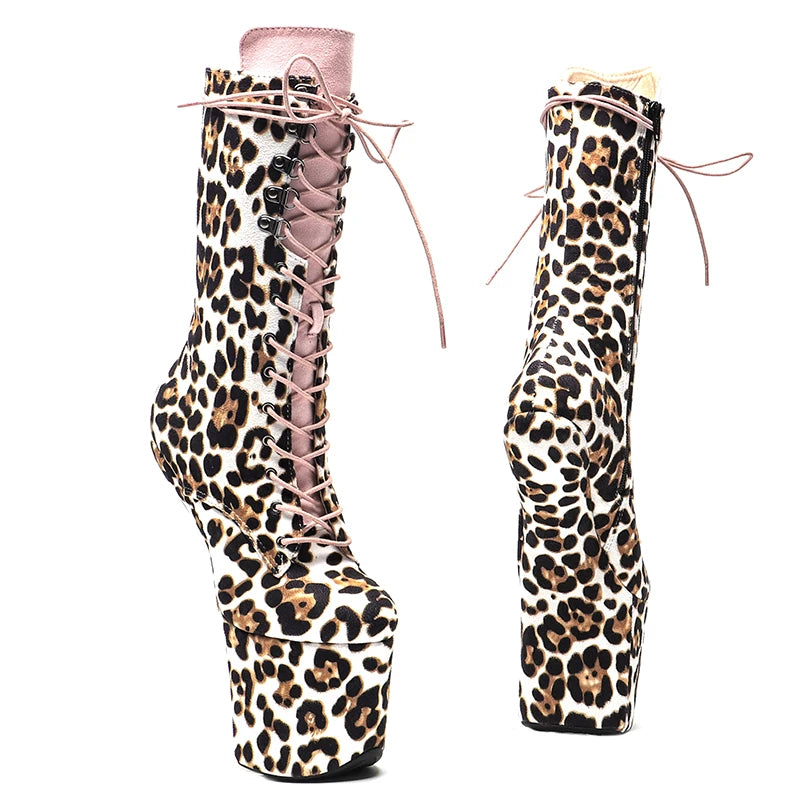 Leecabe Bottes à tige léopard à plateforme Chaussures de pole dance sexy et exotiques sans talons