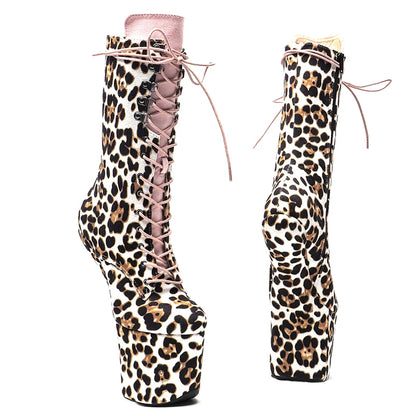 Leecabe Bottes à tige léopard à plateforme Chaussures de pole dance sexy et exotiques sans talons