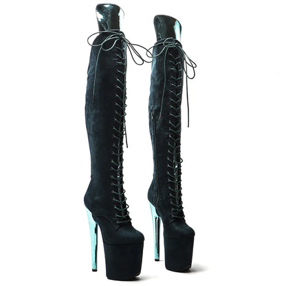 Leecabe 20CM/8inch DK.blue avec des bottes à talons hauts à plateforme tendance bleues pour pole dance