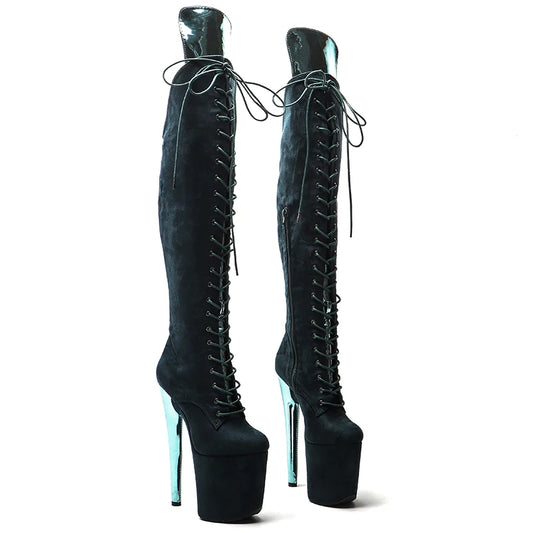 Leecabe  20CM/8inch   DK.blue  with blue  Fashion trend Pole dancing High Heel platform Boots