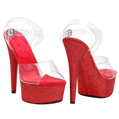 Leecabe 15CM/6Inch Klar PVC glitzernden Plateau Sandalen Party High Heels Schuhe Pole Dance Schuhe