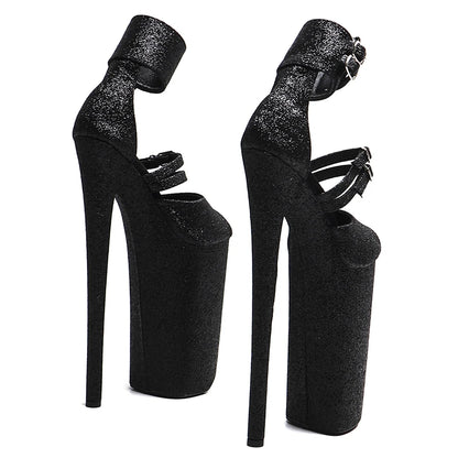 Leecabe 26CM/10 pouces Sandales exotiques sexy à dessus pailleté Chaussures de pole dance à talons hauts et plateforme