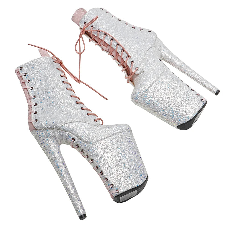 Leecabe 23CM/9 zoll Glitter PU obermaterial Sexy stiefel High Heels Plattform stripper ferse Pole Dance schuhe