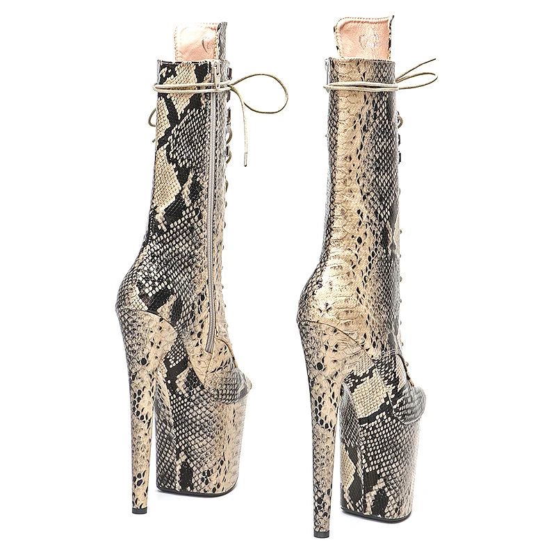 Leecabe  20CM/8inches Snake Upper  Pole dancing shoes High Heel platform Boots small open toe Pole Dance booties