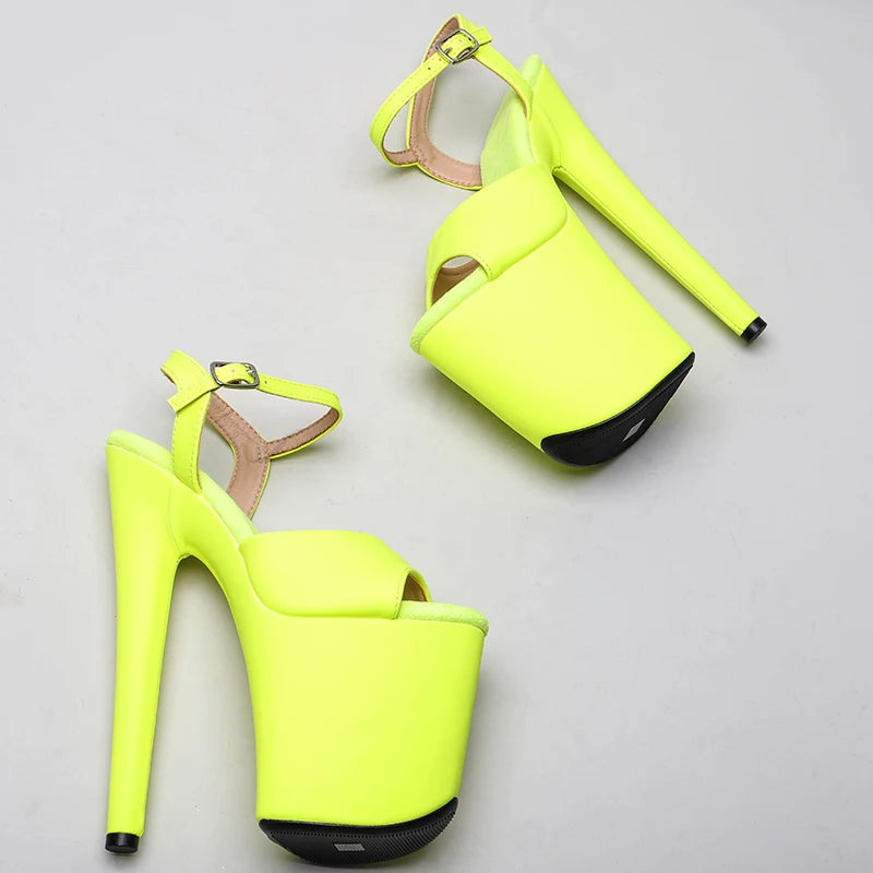 Leecabe 20cm/8inches Matte PU yellow color  high heel sandals sexy model shoes pole dance shoes