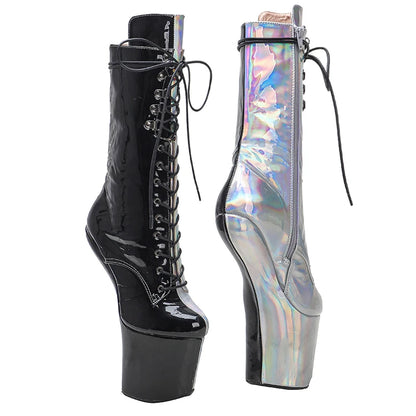 Leecabe Bottines à plateforme noires brillantes avec tige en PU argenté Chaussures de pole dance sexy et exotiques sans talons