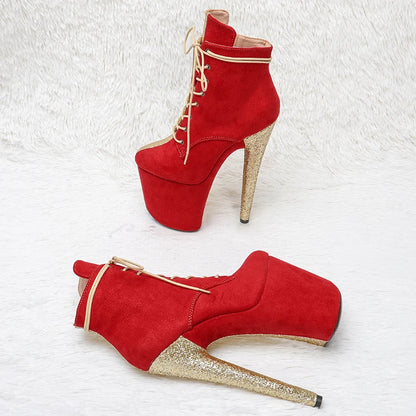 Leecabe  20CM/8inches Two color Mix Red with gold glitter color Pole dancing shoes High Heel closed toe Pole Dance boots