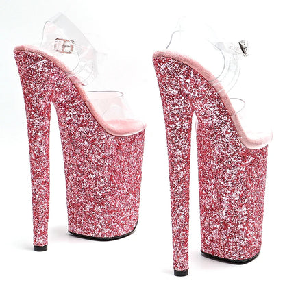 Leecabe 23CM / 9inches Clear PVC  Upper  open toe  fashion  glitter Platform High Heels Sandals Pole Dance shoes