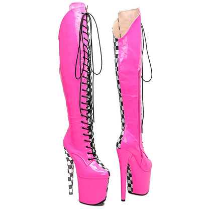 Leecabe 20CM/8Inch PU Oberen zwei farbe Exotische Sexy Mode Trend Plattform disco party High Heels Schuhe Pole dance boot