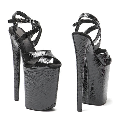 Leecabe 23CM / 9inches Snake PU  fashion  Platform High Heels Sandals Pole Dance shoes