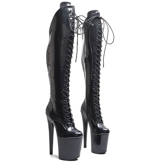 Leecabe 20CM/8 pouces Snake PU Pole Dance chaussures à talons hauts plateforme bottes bout fermé Pole Dance bottes