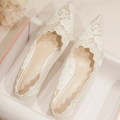 Embroidered Bridal Shoes Wedding Shoes Retro French Sandals 6.5cm High Heels Single Shoes Thin Heels Banquet Pointed Pumps 34-39