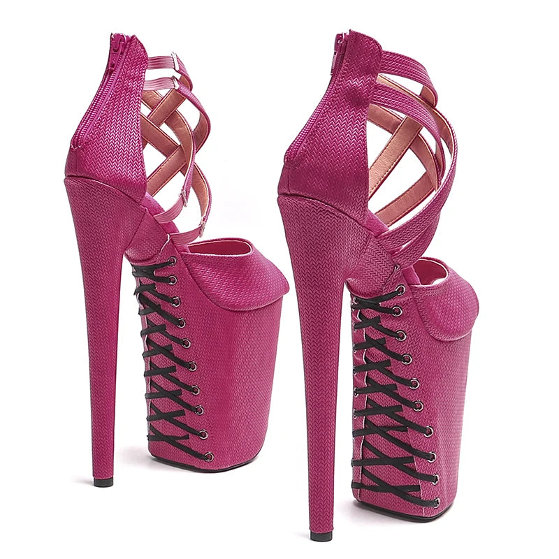 Leecabe 23CM / 9inches PU Upper  open toe  fashion  Platform High Heels Sandals Pole Dance shoes