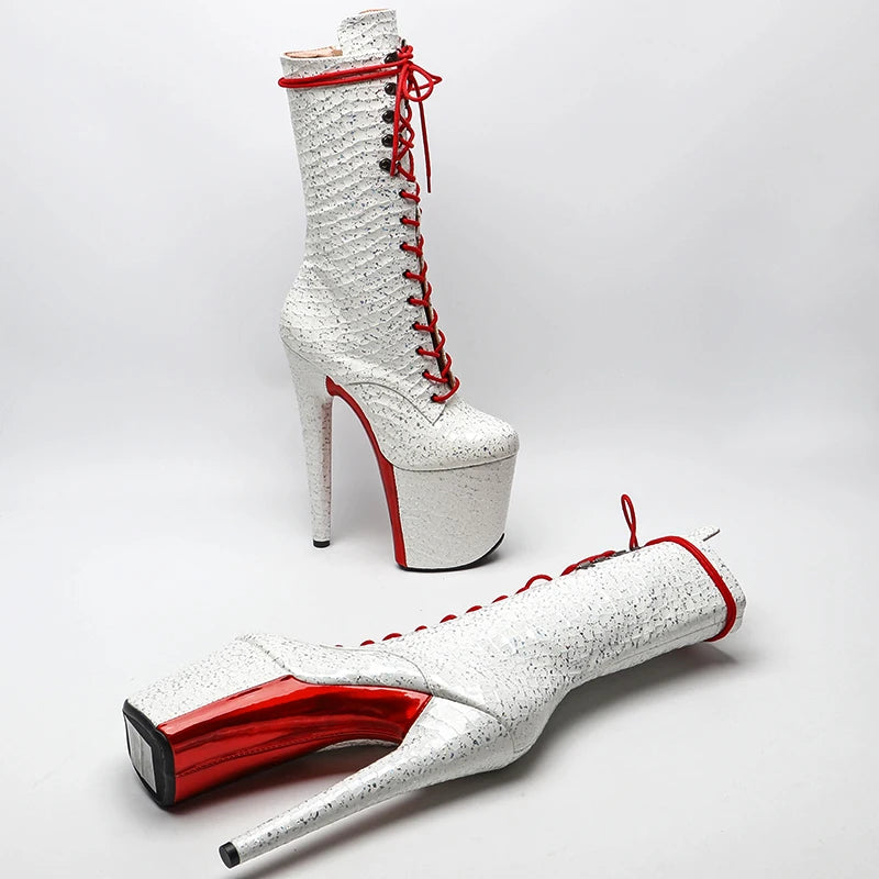 Leecabe 20CM/8 pouces PU Tige Blanche avec Couleur Rouge Chaussures de Pole Dance Talon Haut Plateforme Pole Dance Boot