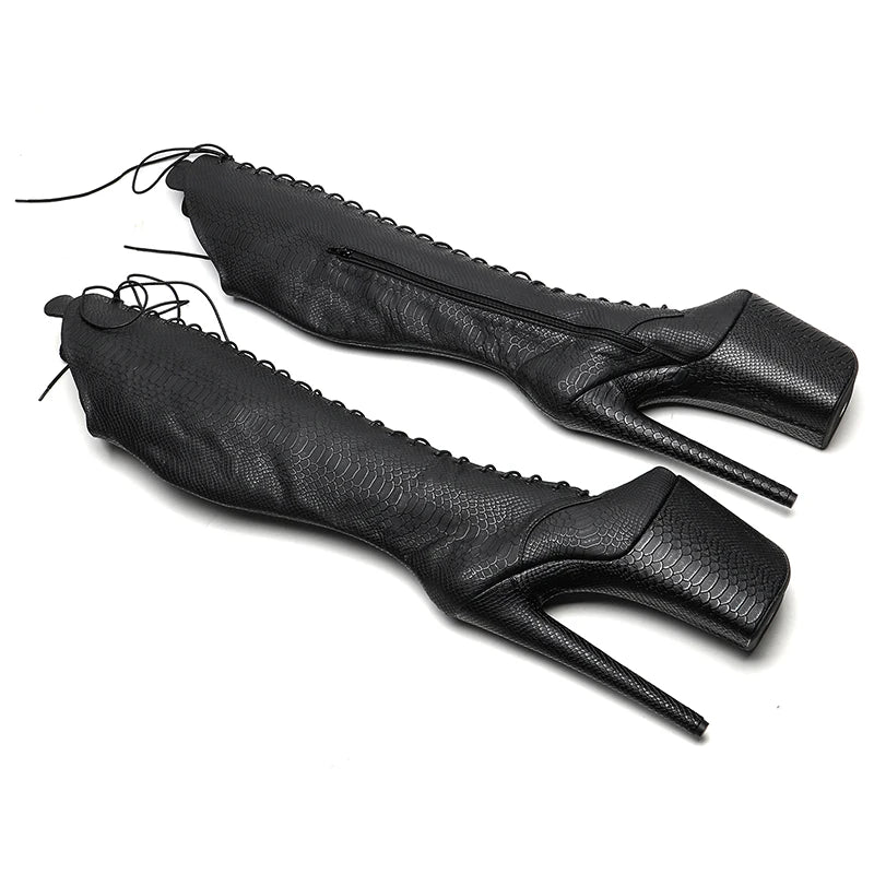 Leecabe 23CM/9 pouces Tige serpent Bottes sexy Tendance mode Petit bout ouvert Talons hauts Plateforme Pole Dance chaussures